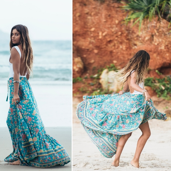 New spell original drop folk town maxi skirt turquoise L folktown NWT teal og - Picture 15 of 16